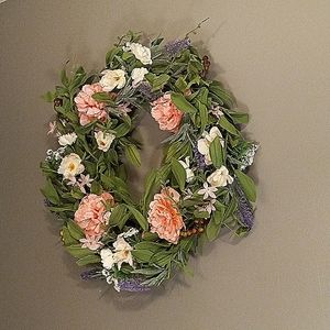 Peonies and lavender silk flower spring decor wreath new